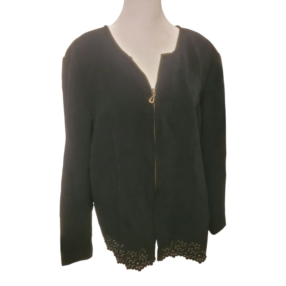 Vtg Fashion Bug Top Blk Faux Suede Cutoutwork Bottom‎ Zipper Women's Size XL